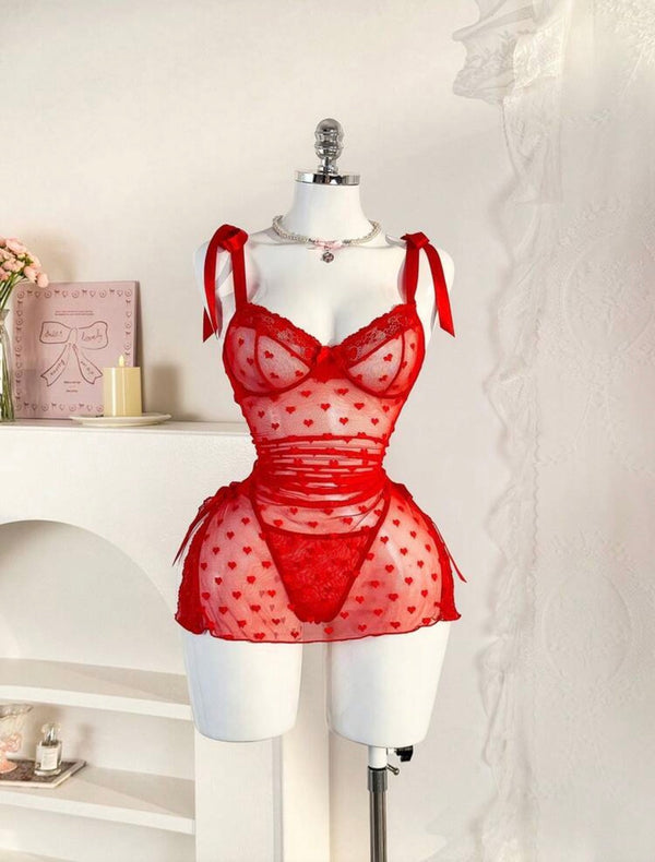 Nuisette rouge foncé avec string