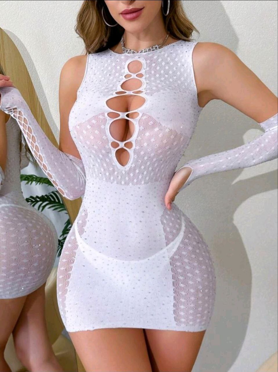 Ensemble Lingerie 3 piéces sans string en couleur blanc