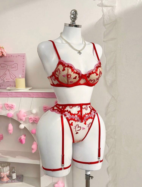 Lingerie rouge sexy 5 piéces